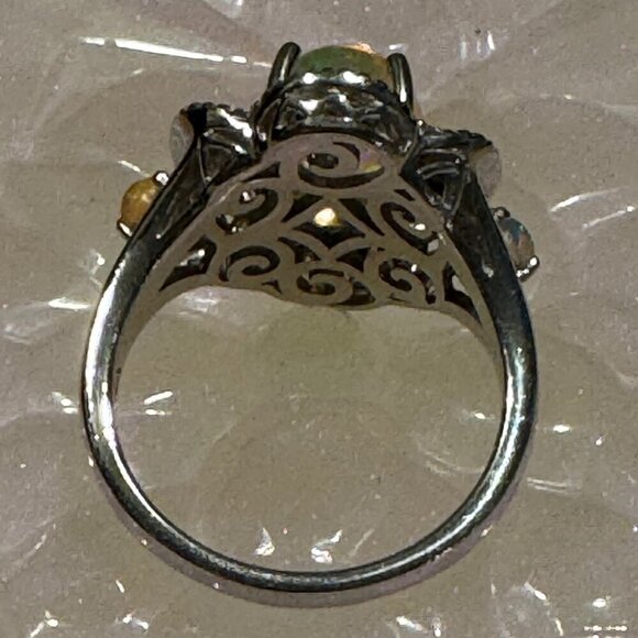 NWOB 925 Sterling Silver Opal and Diamond Ring Size 7 1/4 Signed JS - Picture 2 of 7